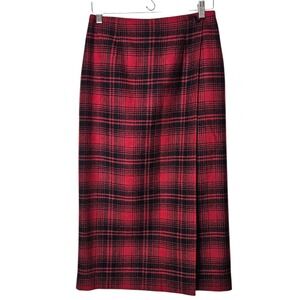 VTG Talbots 8 Petite Wool Plaid Skirt Italian Fabric Red Black‎ Academia Preppy